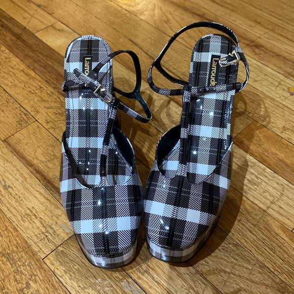 Larroude Pixie Pump In Black and White Plaid Patent - Picture 6 of 8